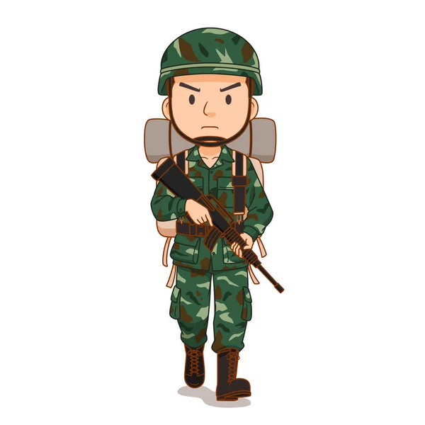 Cartoon Character Soldier Holding Gun — Stock Vector