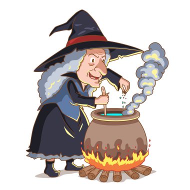 Karikatür karakteri yaşlı cadı zehir kaynıyor..