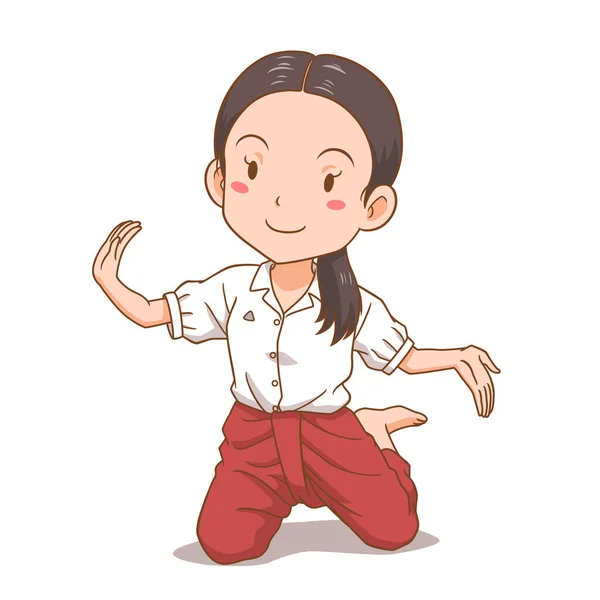 Zeichentrickfigur Eines Thailändischen Tanzstudenten — Stockvektor