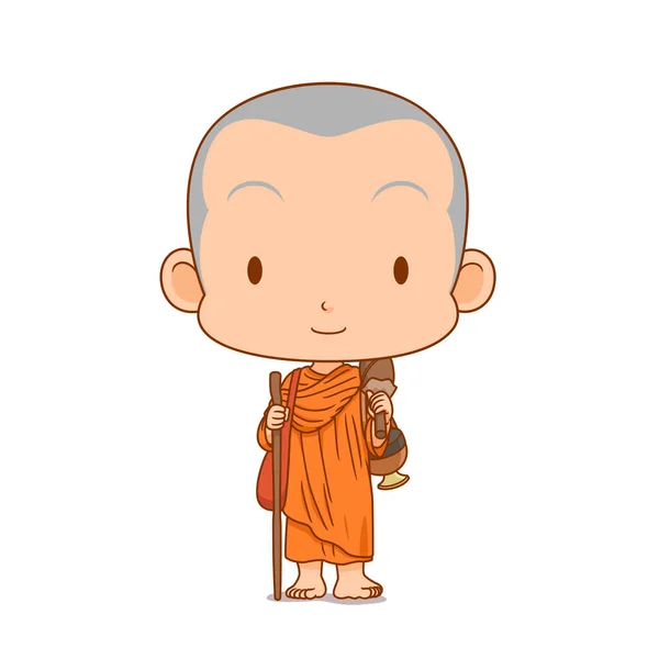 Karakter Kartun Biksu Peziarah Buddha - Stok Vektor