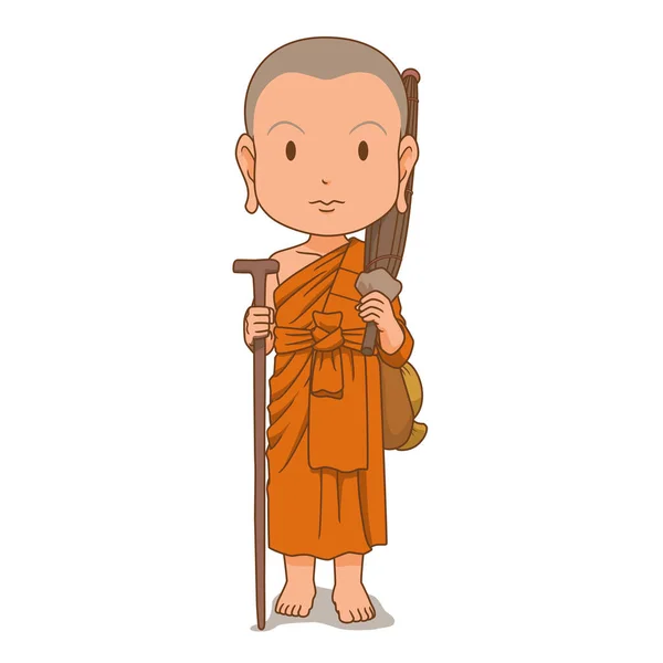 Rajzfilm Karakter Buddhista Szerzetes Megy Zarándoklatra — Stock Vector