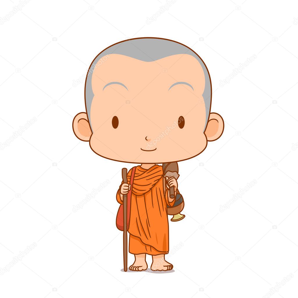 Cartoon character of Buddhist pilgrim monk.