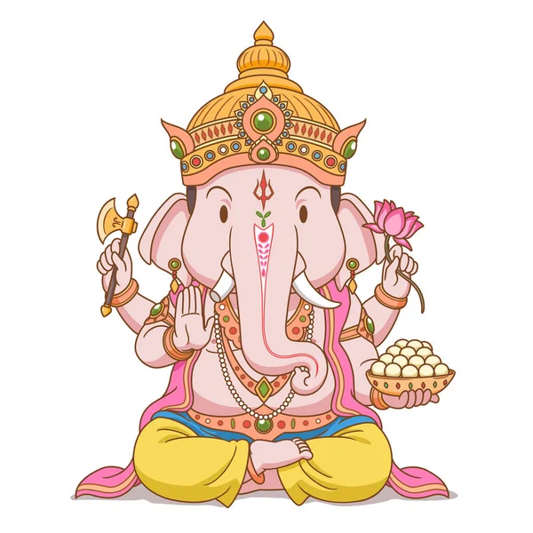 Cartoon Character Ganesha Sitting Lotus Pose Vectores de stock libres de derechos