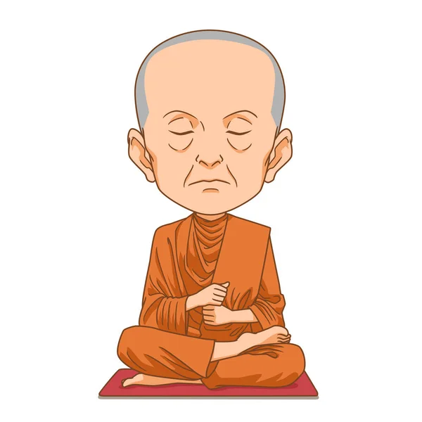 Kreslený Charakter Buddhistického Mnicha Sedícího Meditace — Stockový vektor
