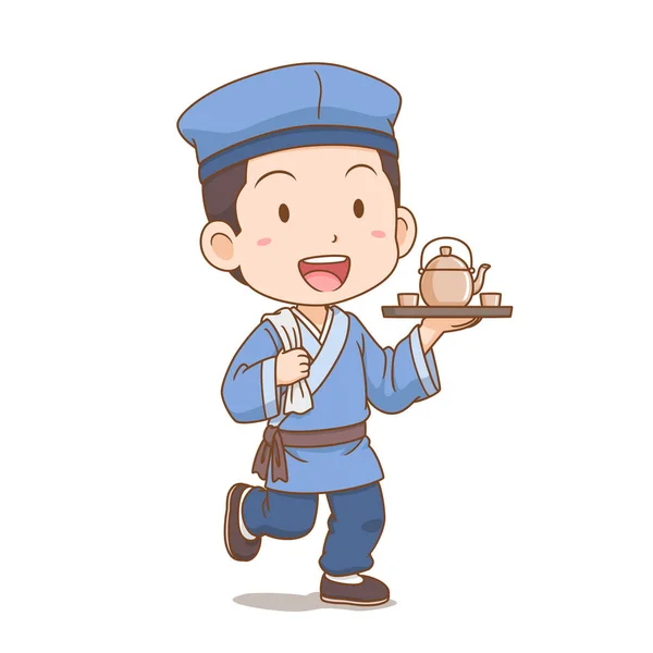 Cartone Animato Personaggio Antico Cameriere Cinese — Vettoriale Stock
