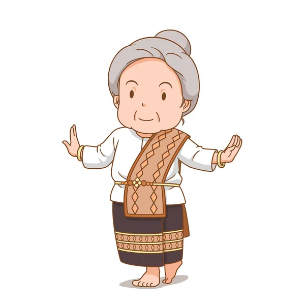 Cartoon Character Traditional Thai Dancer Old Lady — Διανυσματικό Αρχείο