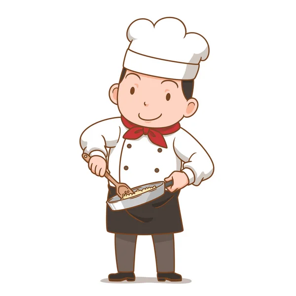 Cartoon Character Chef Cooking Fried Rice — Stok Vektör