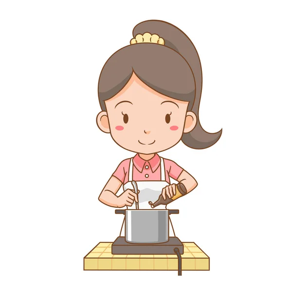 Cartoon Character Woman Cooking Soup —  Vetores de Stock