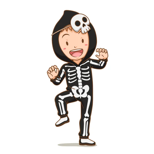 Cartoon Boy Wearing Skeleton Costume — Stock Vector