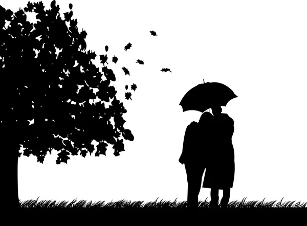 Background with couple walking with umbrella under the tree in autumn or fall silhouette Royalty Free Stock Illustrations