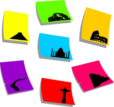 Seven wonders of the new world, sticky colorful memo note papers clipart