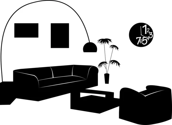 Part of a modern living room with modern furniture silhouette — Stock Vector