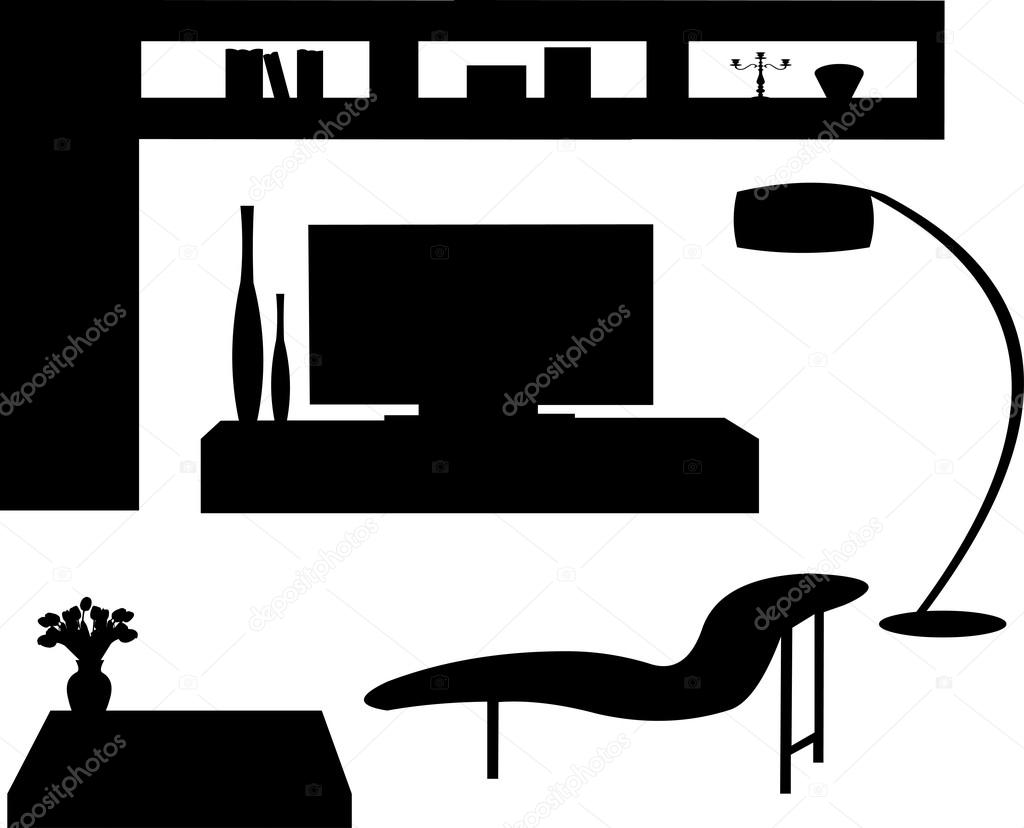 Part of a modern living room with modern furniture silhouette ⬇ Vector