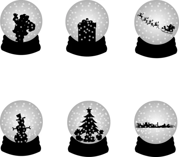 Karácsonyi hó kristálygömb vagy gömb a santa záradék, rénszarvas, ajándék, hóember, karácsonyfa, és a new York-i skyline, — Stock Vector