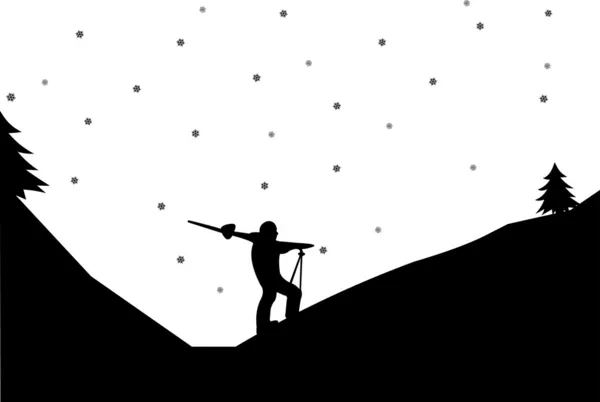 Silhouette d'homme skieurs avec skis en hiver en montagne — Image vectorielle