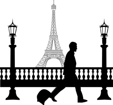 paris ve Eyfel Kulesi silueti öne geçer iş gezisinde yolculuk bir iş adamı