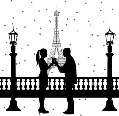 Yılbaşı Paris, bir kaç kadeh şampanya ile gece yarısı Eyfel Kulesi silueti önünde