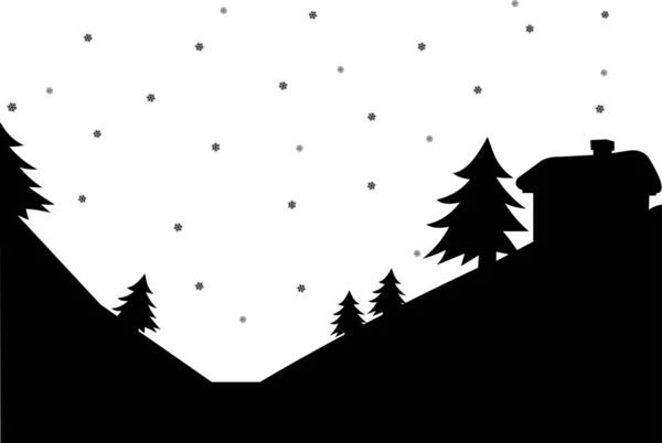 冬季景观，房子在山剪影 — 图库矢量图片