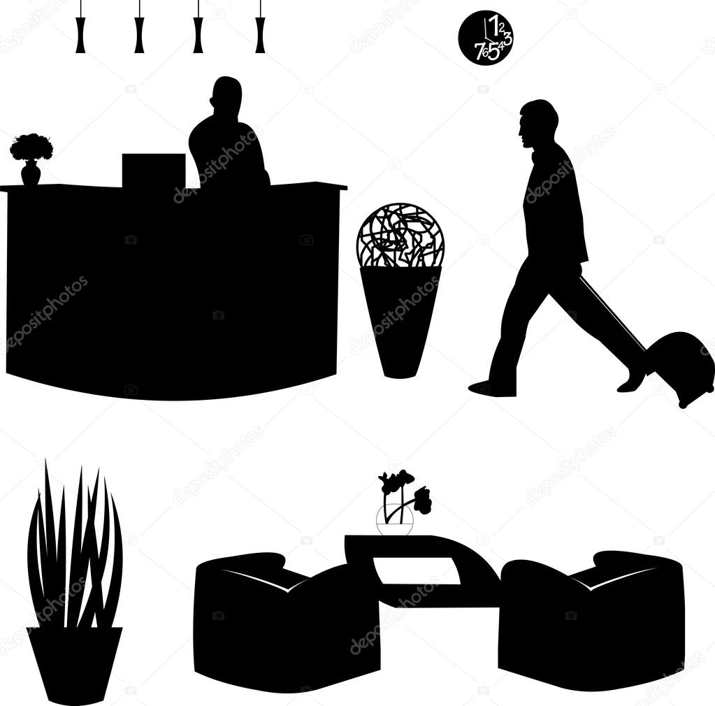 Visitor and the receptionist at the hotel silhouette