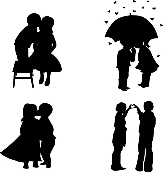 Sevgililer Günü'nde, 14 Şubat siluet aşık erkek ve kız ayarla — Stok Vektör