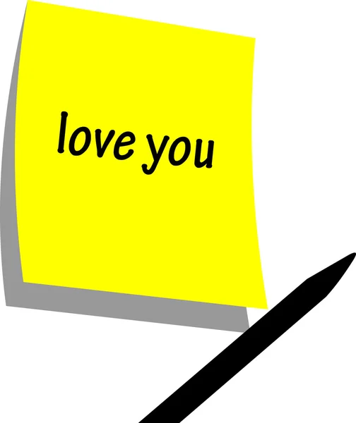 Love You - original valentine card - handwritten sticky memo paper with pencil silhouette — Stock Vector