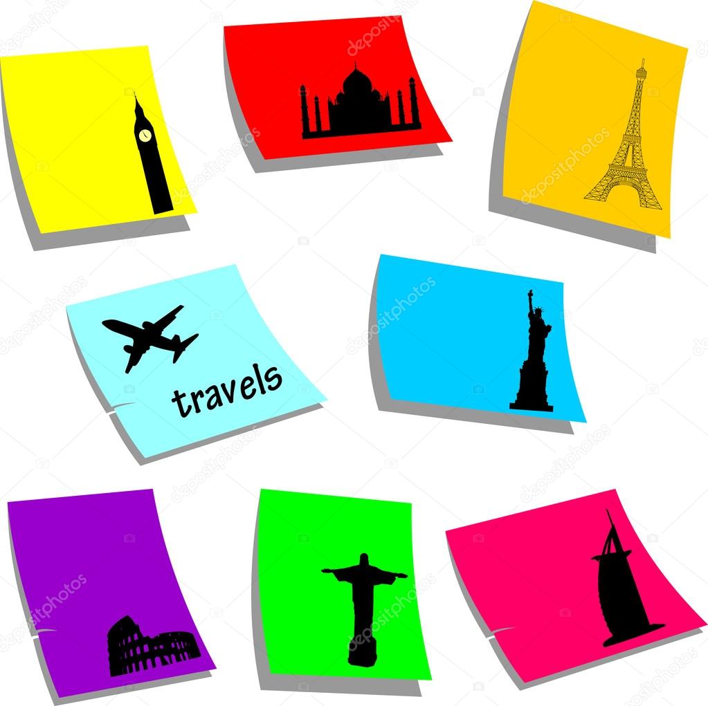 Travels symbols or icons around the world