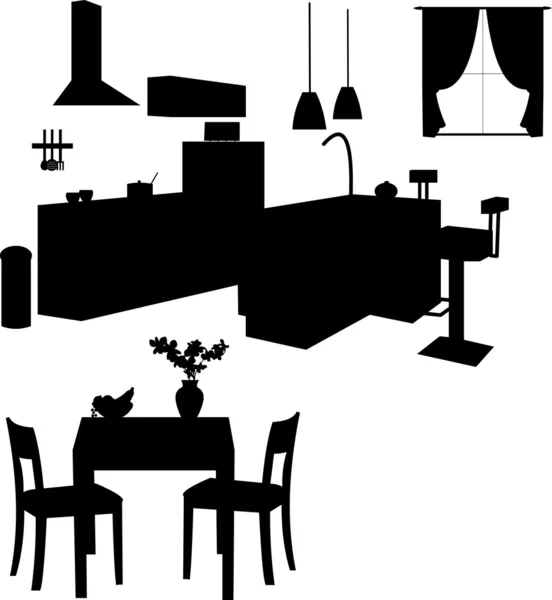 Keuken interieur silhouet — Stockvector