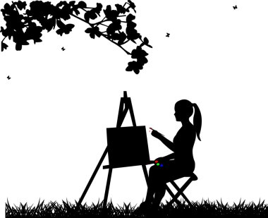 Sanatçı ressam kadın Parkı Boyama siluet