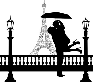 şemsiye paris siluet Eyfel Kulesi önünde aşık Çift