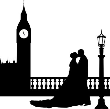 Londra siluet içinde büyük ben önünde çift düğün