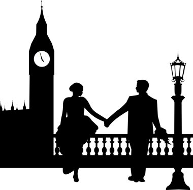 Londra siluet içinde büyük ben önünde çift düğün