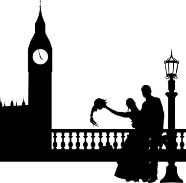 Londra siluet içinde büyük ben önünde çift düğün