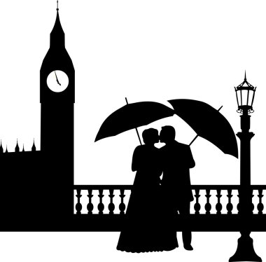 Londra siluet içinde büyük ben önünde çift düğün