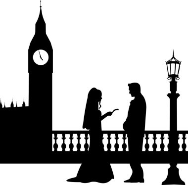 Londra siluet içinde büyük ben önünde çift düğün