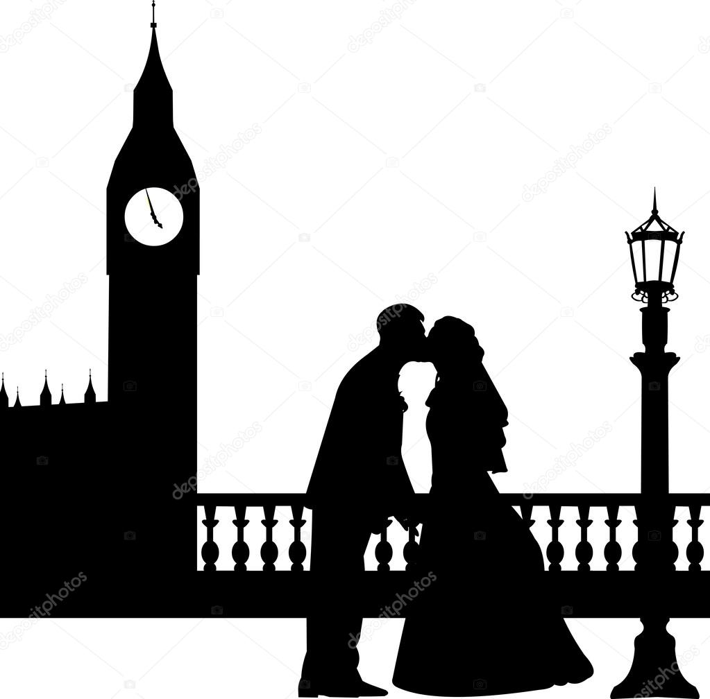 Wedding couple in front of Big Ben in London silhouette
