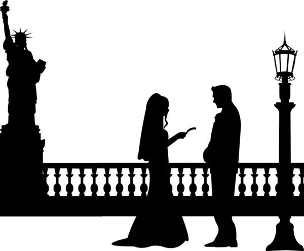 Couple mariage à New York silhouette — Image vectorielle