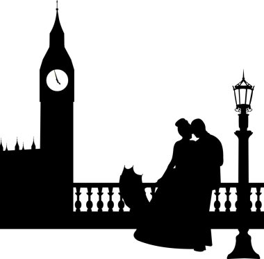 Londra siluet içinde büyük ben önünde çift düğün
