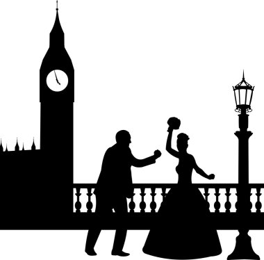 Londra siluet içinde büyük ben önünde çift düğün