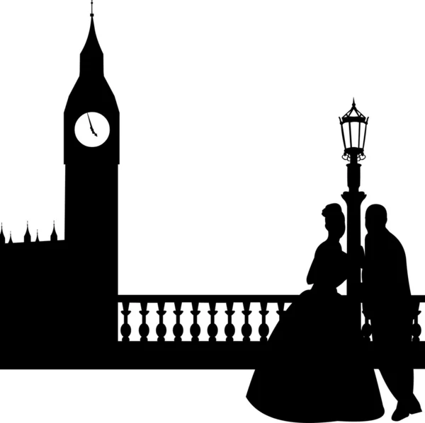 Casamento casal na frente de Big Ben em Londres silhueta Gráficos Vetores