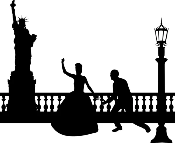Pareja de boda en Nueva York silueta — Archivo Imágenes Vectoriales