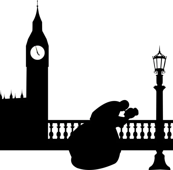 Hochzeitspaar vor Big Ben in Londons Silhouette — Stockvektor