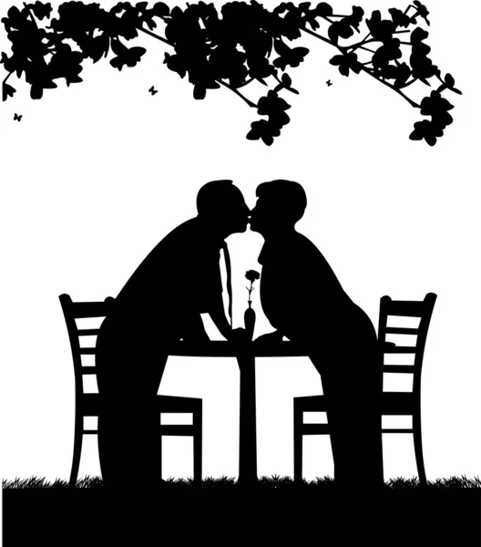 Silhouette de beau couple âgé à la retraite qui s'embrassent — Image vectorielle