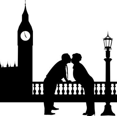güzel yaşlı çift büyük ben Londra'nın önünde öpüşme emekli oldu.