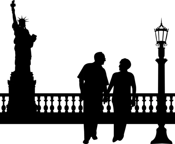 素敵な引退したニューヨークで歩く高齢者のカップル — ストックベクタ