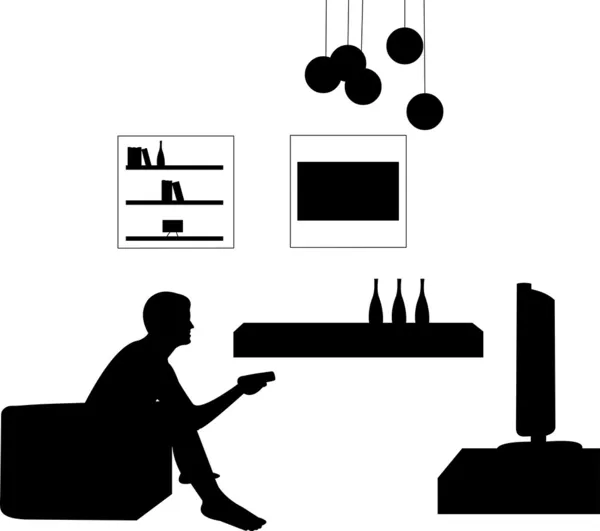 Man watching tv in living room — Stock Vector