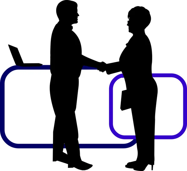 Obchodní zázemí s obchodníky potřesení rukou v úřadu silueta na vrstvený, jeden v řadě podobných obrazů Vektorová Grafika