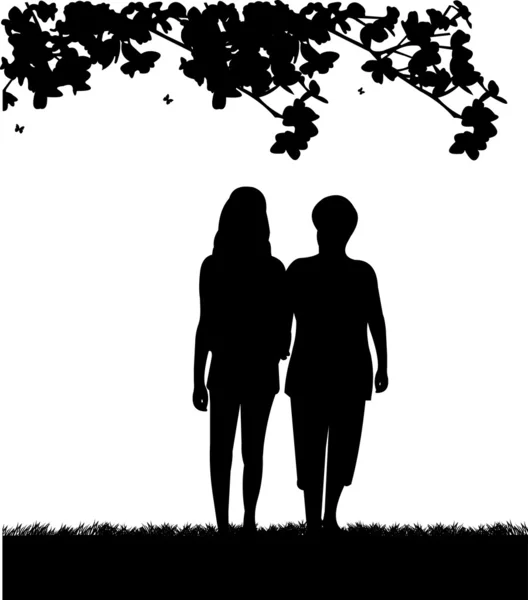 Mère et fille marchant dans le parc — Image vectorielle