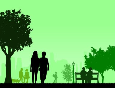 insanlar Park ve park sahne siluet farklı faaliyetleri