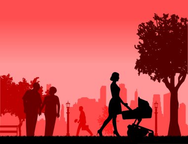 insanlar Park ve park sahne siluet farklı faaliyetleri