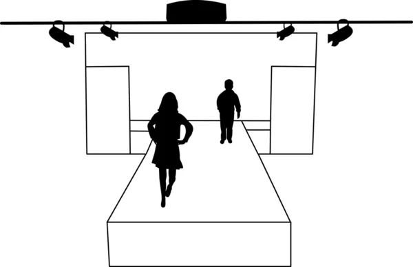 Catwalk and children models silhouette — Stock Vector
